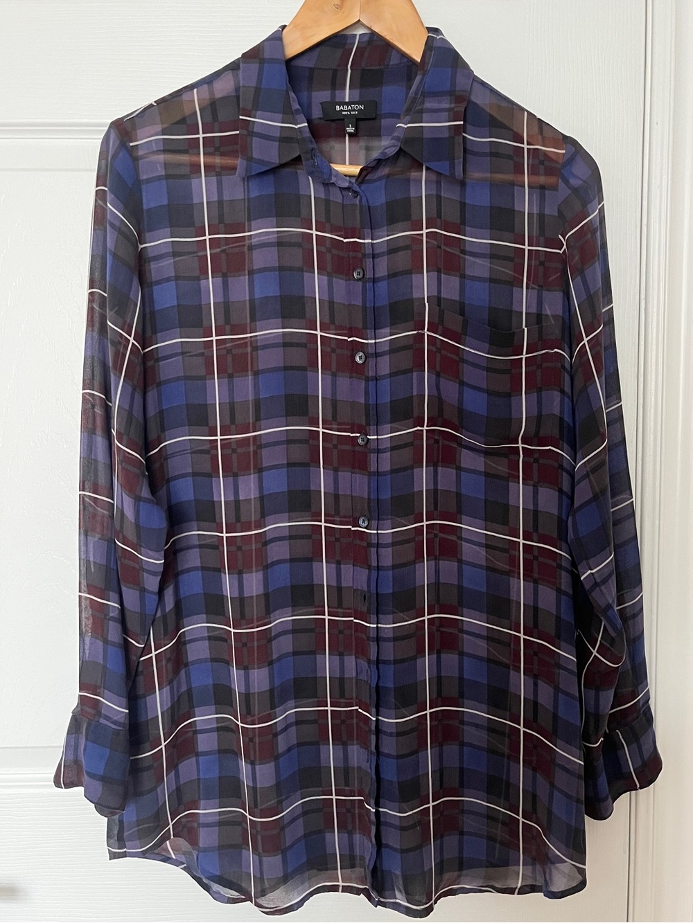 Aritzia Babaton Darien Plaid 100% Silk Blouse